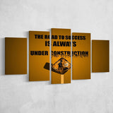 Road To Success Is Under Construction, Motivation Art, 5 Panel Canvas Prints Wall Art,Mixed Canvas, Large Canvas