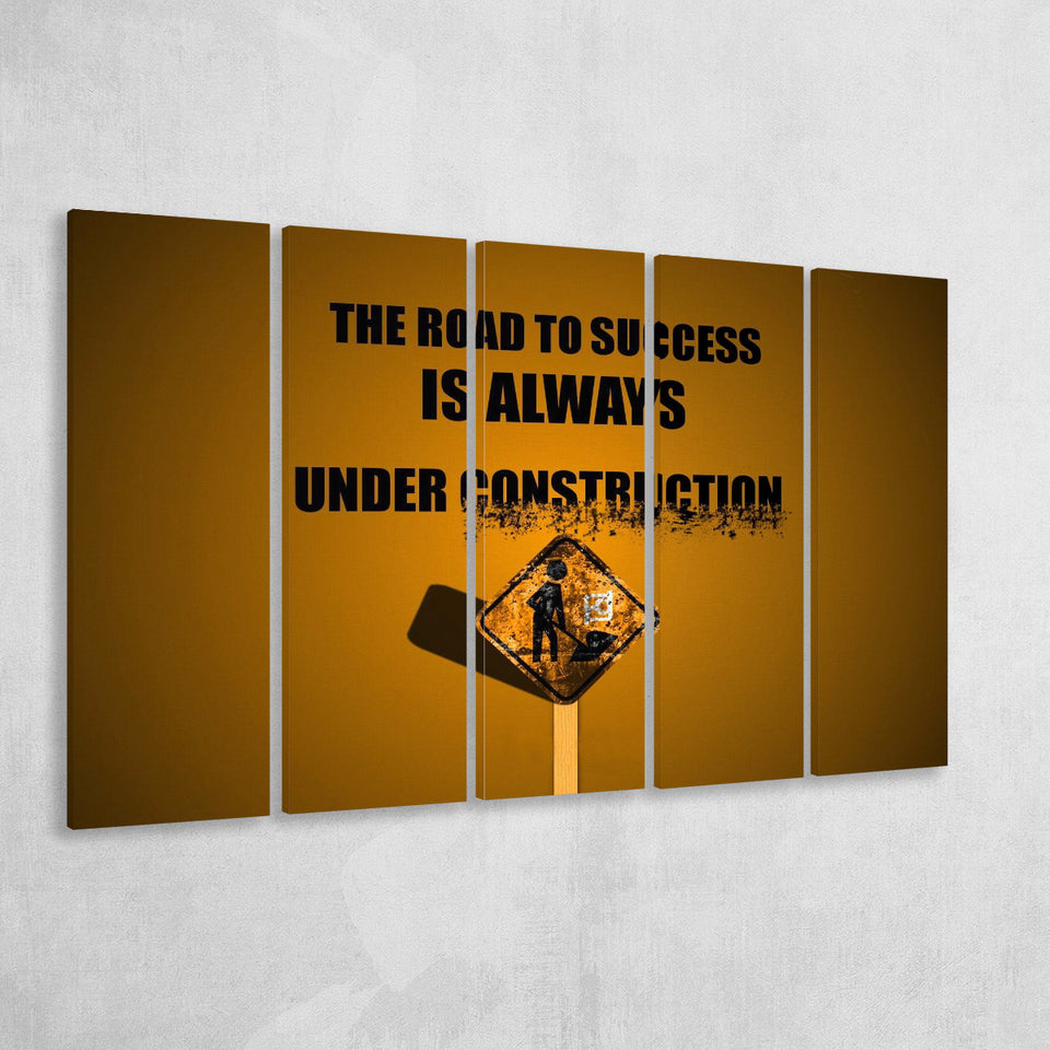 Road To Success Is Under Construction, Motivation Art, 5 Panel B Canvas Prints Wall Art, Extra Large Canvas Decor