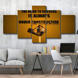 Road To Success Is Under Construction, Motivation Art, 5 Panel Canvas Prints Wall Art,Mixed Canvas, Large Canvas