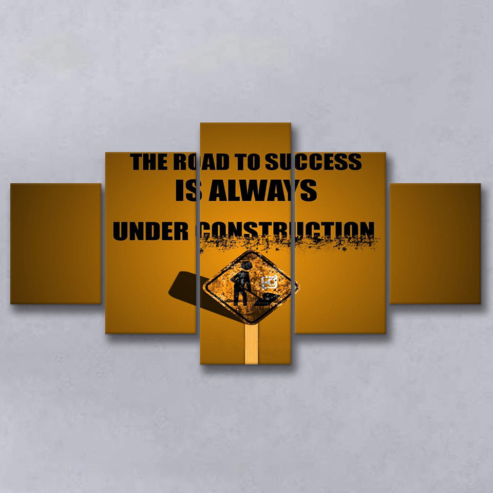 Road To Success Is Under Construction, Motivation Art, 5 Panel Canvas Prints Wall Art,Mixed Canvas, Large Canvas