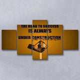 Road To Success Is Under Construction, Motivation Art, 5 Panel Canvas Prints Wall Art,Mixed Canvas, Large Canvas