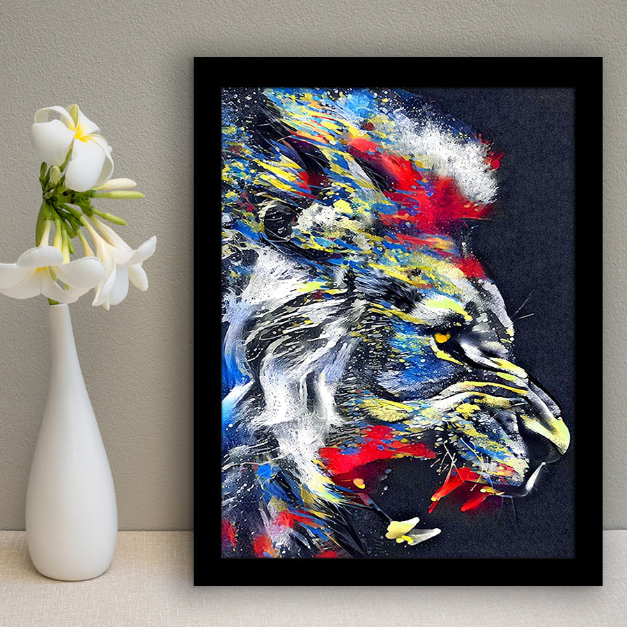 Roaring Lion Graffiti Art Style Framed Art Print Wall Decor - Painting Art, Wall Art, Framed Picture, Black Frame