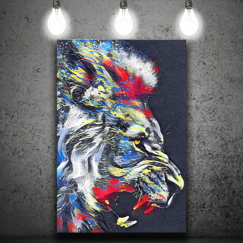 Roaring Lion Graffiti Art Style Canvas Prints Wall Art Decor - Painting Canvas, Home Decor, Art Print, Art For Sale