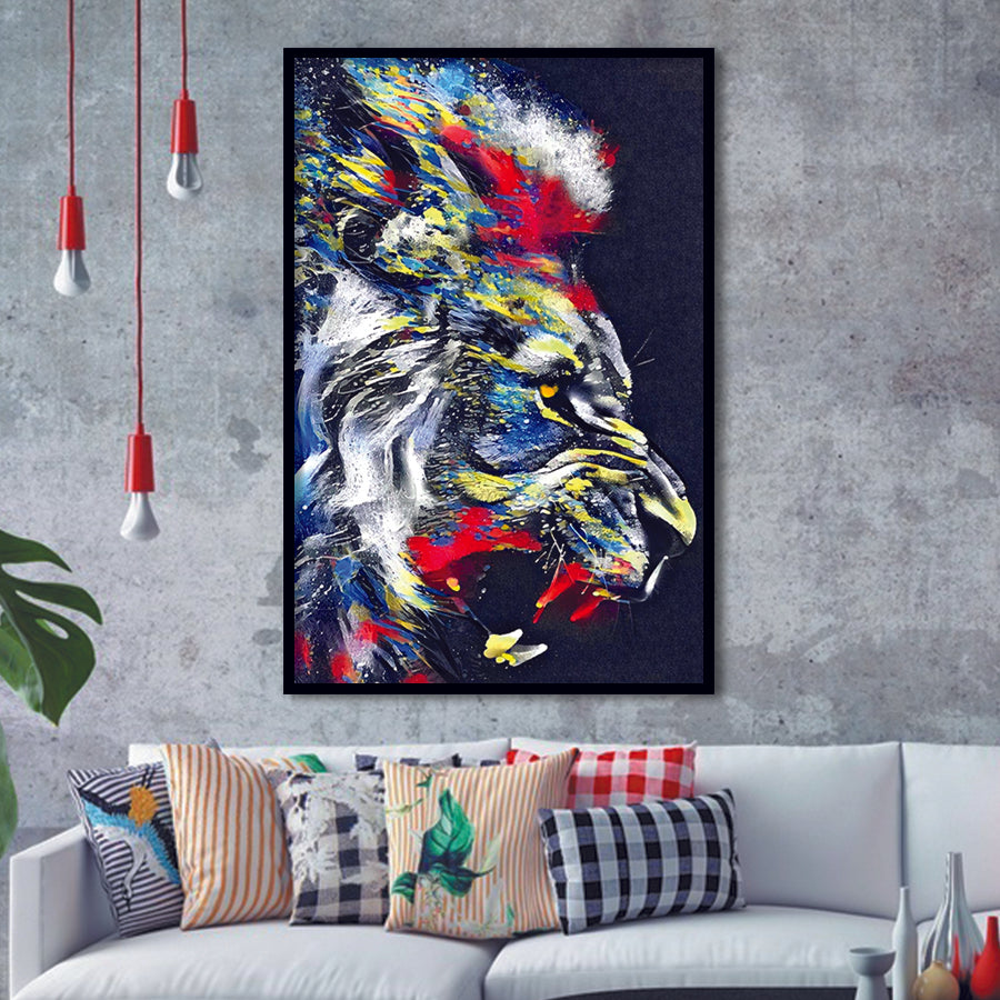 Roaring Lion Graffiti Art Style Framed Art Print Wall Decor Painting UnixCanvas
