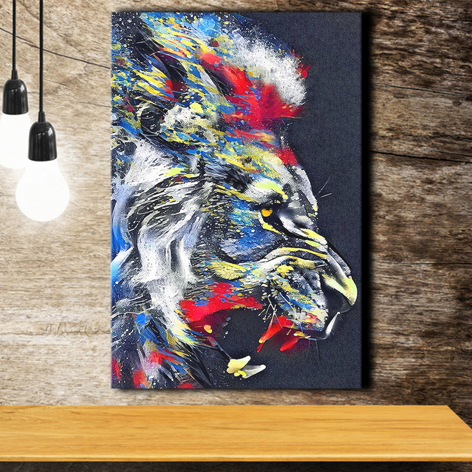 Roaring Lion Graffiti Art Style Canvas Prints Wall Art Decor - Painting Canvas, Home Decor, Art Print, Art For Sale