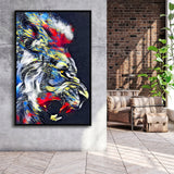 Roaring Lion Graffiti Art Style Framed Canvas Prints Wall Art Decor - Painting Canvas, Floating Frame, Framed Picture