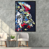 Roaring Lion Graffiti Art Style Framed Canvas Prints Wall Art Decor - Painting Canvas, Floating Frame, Framed Picture