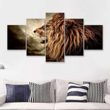 Roaring Lion Against Stormy Sky 5 Pieces Canvas Prints Wall Art - Painting Canvas, Multi Panels, Wall Decor