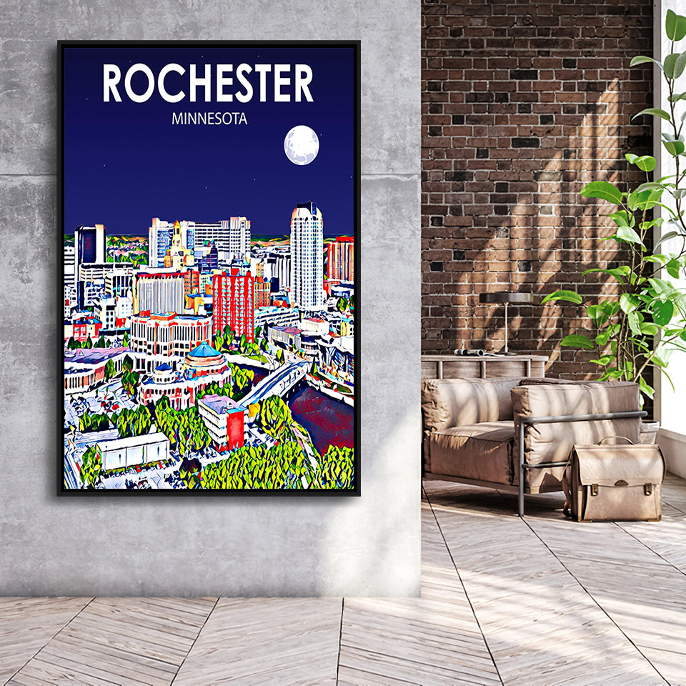 Rochester MN Art V1, Large Canvas, Framed Canvas Print Wall Art Home Decor, Floating Frame