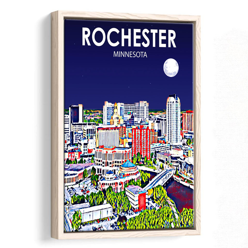 Rochester MN Art V1, Large Canvas, Framed Canvas Print Wall Art Home Decor, Floating Frame