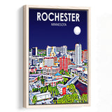Rochester MN Art V1, Large Canvas, Framed Canvas Print Wall Art Home Decor, Floating Frame