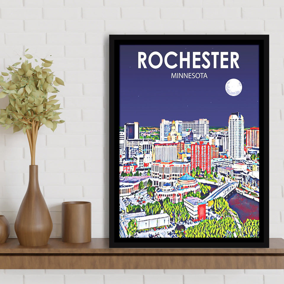 Rochester MN Art V1, Large Canvas, Framed Canvas Print Wall Art Home Decor, Floating Frame