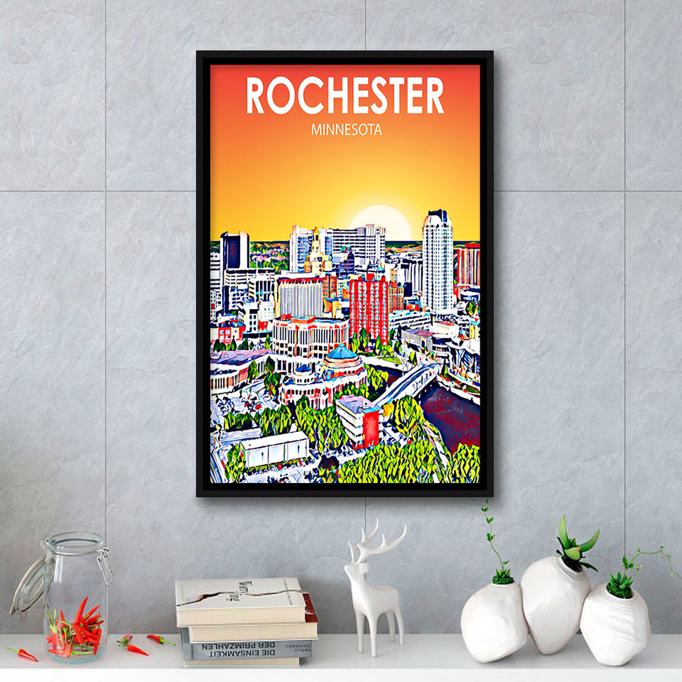 Rochester MN Art, Large Canvas, Framed Canvas Print Wall Art Home Decor, Floating Frame
