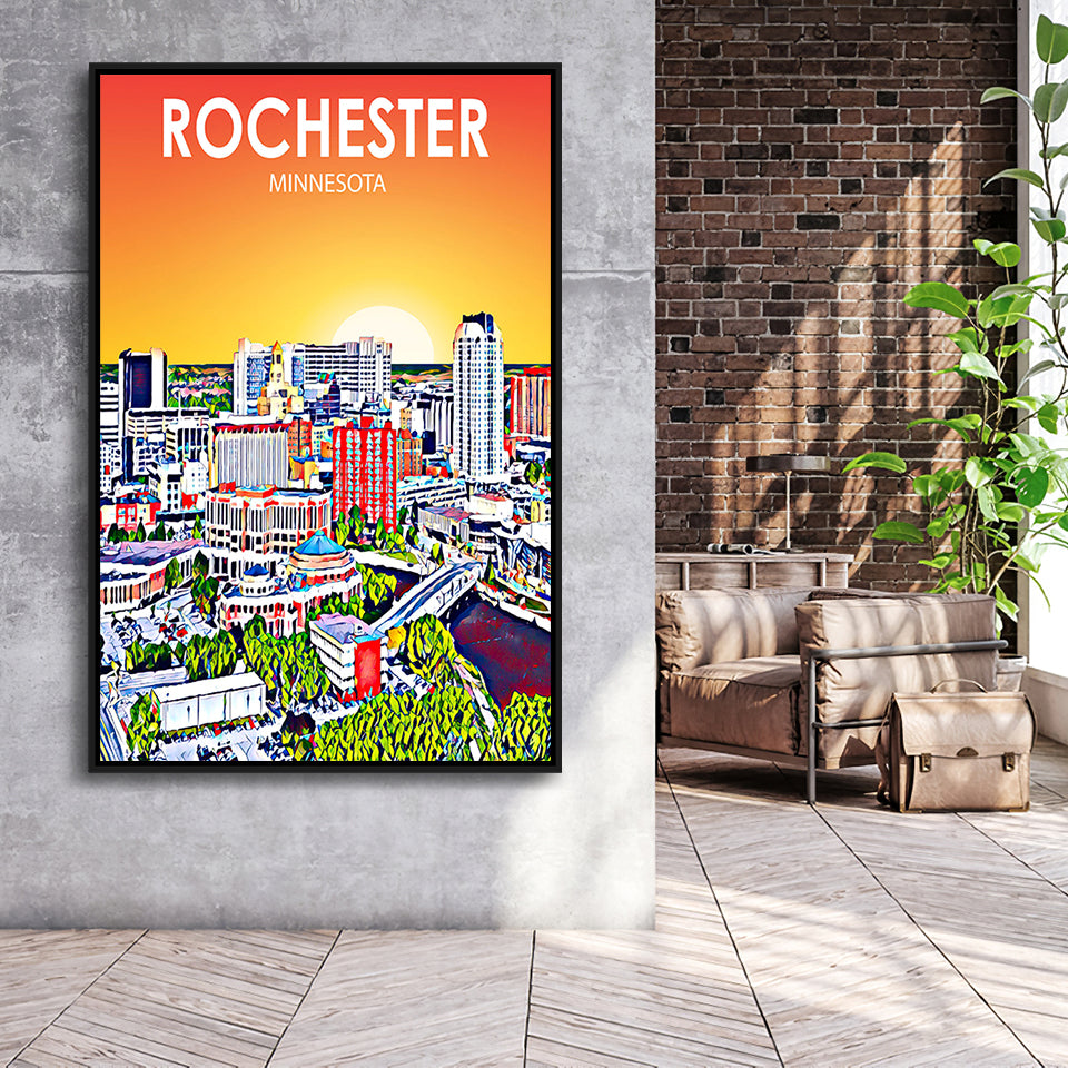 Rochester MN Art, Large Canvas, Framed Canvas Print Wall Art Home Decor, Floating Frame