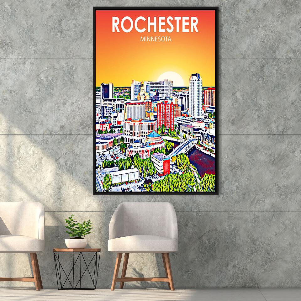 Rochester MN Art, Large Canvas, Framed Canvas Print Wall Art Home Decor, Floating Frame