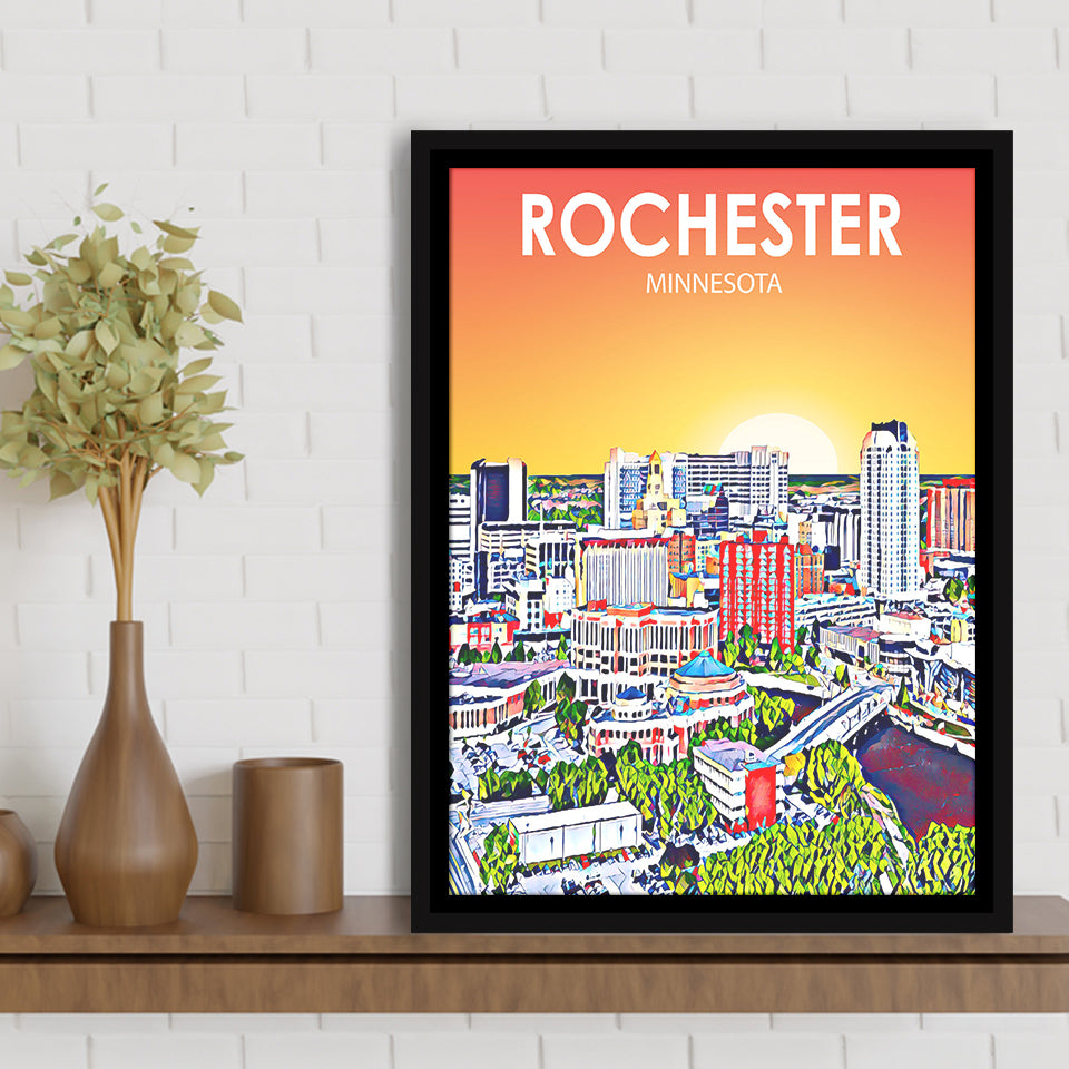 Rochester MN Art, Large Canvas, Framed Canvas Print Wall Art Home Decor, Floating Frame