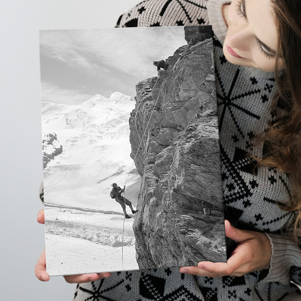 Rock Climbing Black And White Print, Mountain Climbers Canvas Prints Wall Art Home Decor