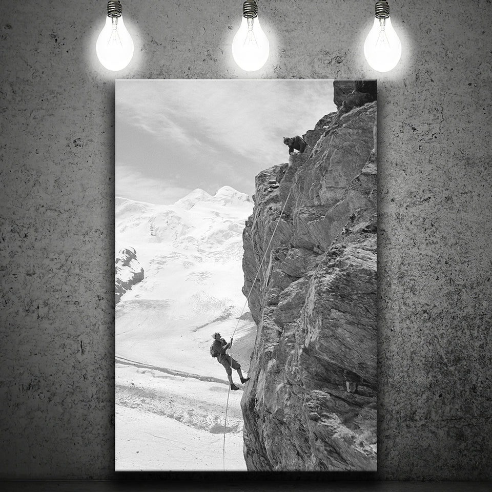 Rock Climbing Black And White Print, Mountain Climbers Canvas Prints Wall Art Home Decor