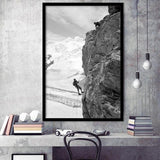 Rock Climbing Black And White Print, Mountain Climbers Framed Art Print Wall Art Decor,Framed Picture