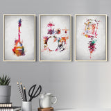 Rock & Roll Color Set of 3 Piece Framed Canvas Prints Wall Art Decor