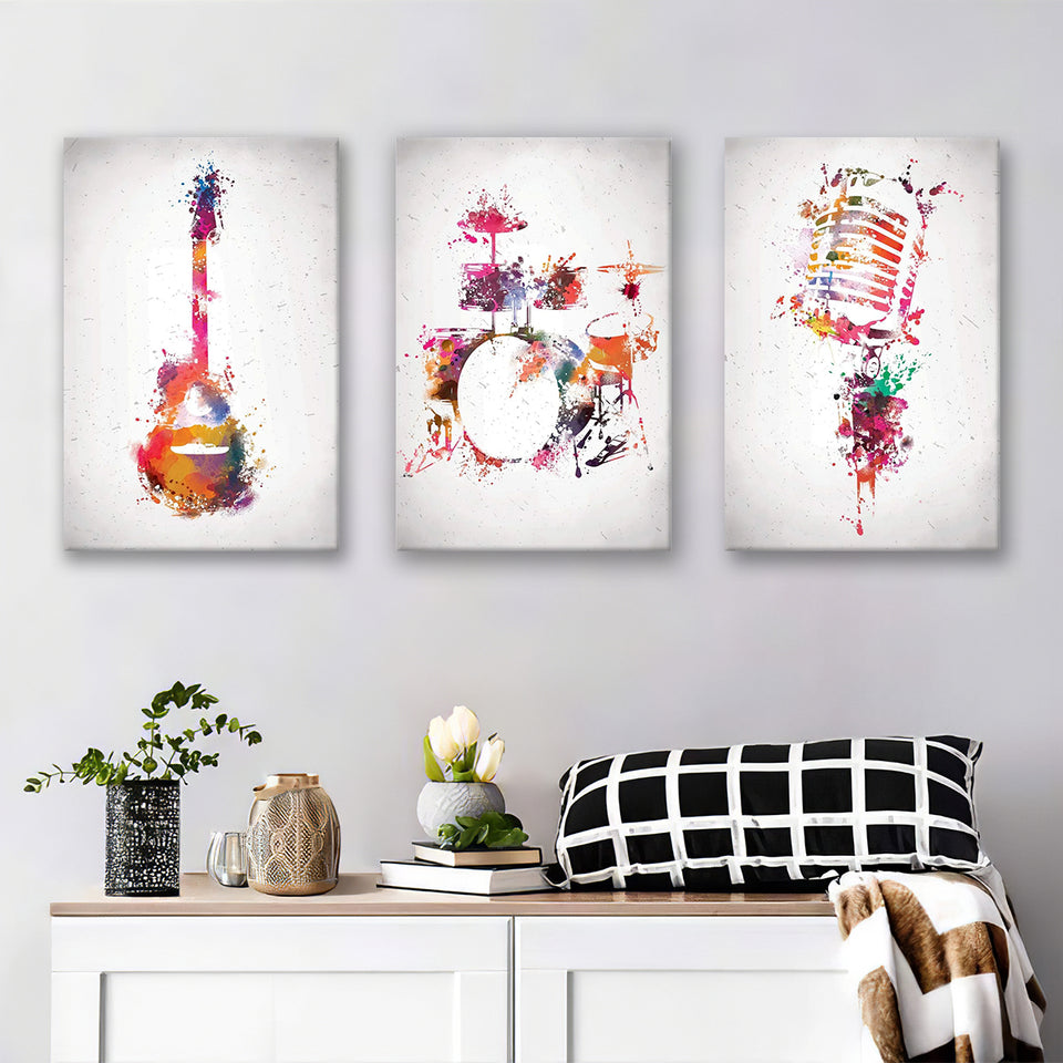 Rock & Roll Color Canvas Set of 3 Piece Canvas Prints Wall Art Decor