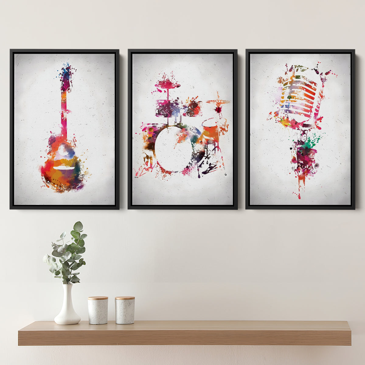 Rock & Roll Color Set of 3 Piece Framed Canvas Prints Wall Art Decor ...
