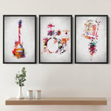 Rock & Roll Color Set of 3 Piece Framed Canvas Prints Wall Art Decor