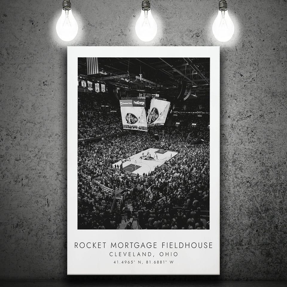 Rocket Mortgage Fieldhouse Cleveland Cavaliers Basketball Lovers Black And White Art Canvas Prints Wall Art Home Decor