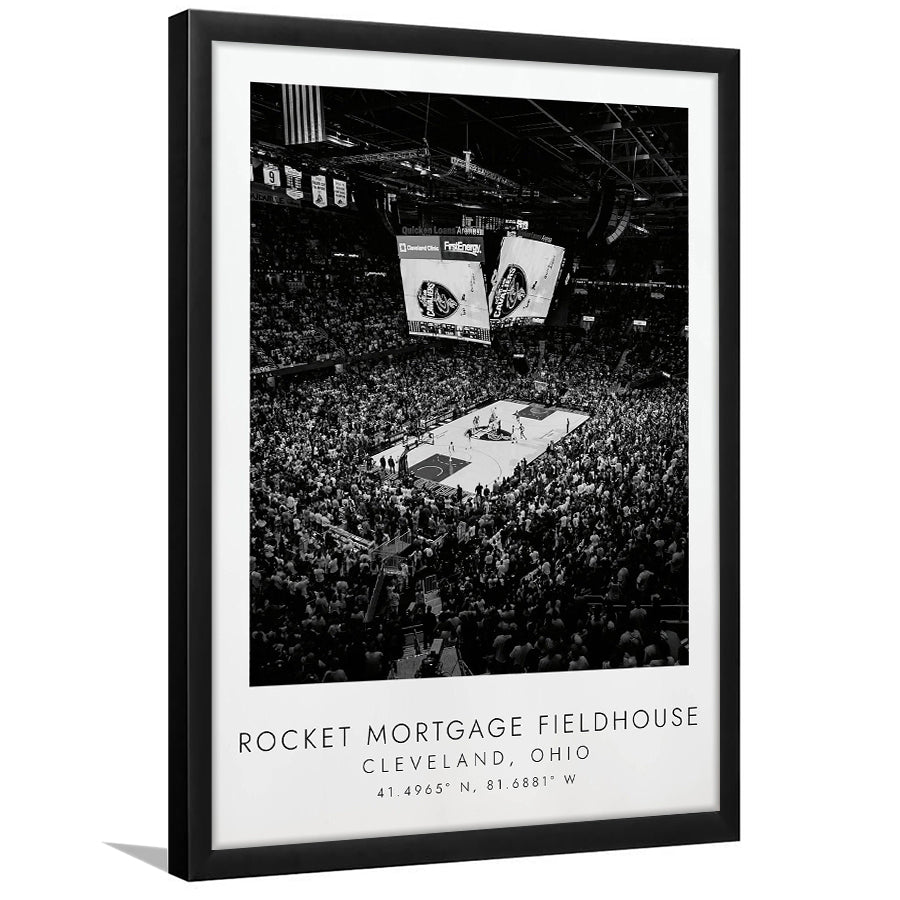 Rocket Mortgage Fieldhouse Cleveland Cavaliers Basketball Black And White Framed Art Prints Wall Art Decor, Framed Picture