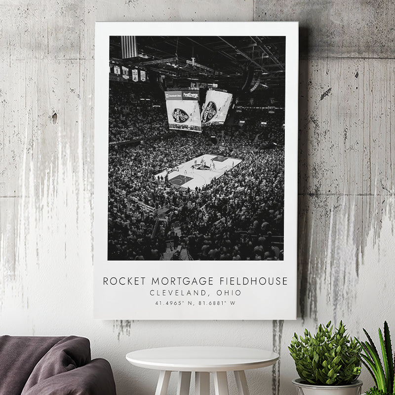 Rocket Mortgage Fieldhouse Cleveland Cavaliers Basketball Lovers Black And White Art Canvas Prints Wall Art Home Decor