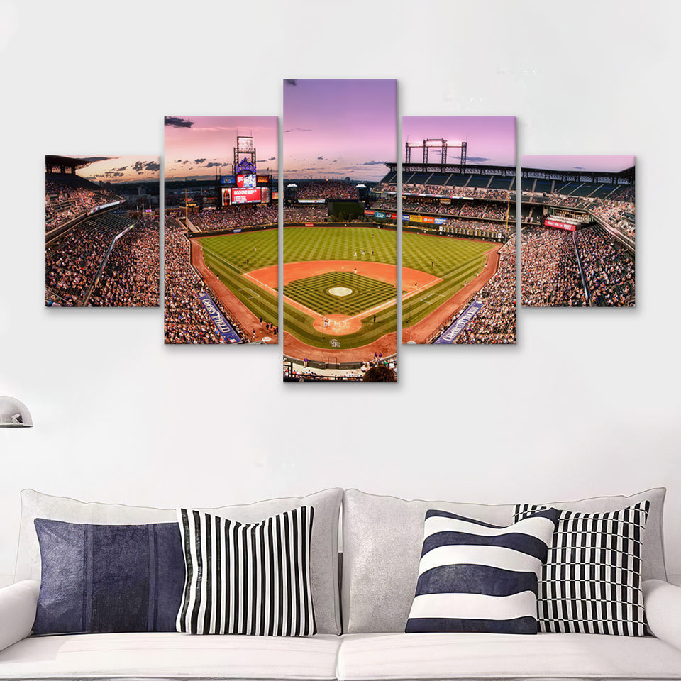 Rockies With Mixpanel Baseball Stadiums  5 Pieces Canvas Prints Wall Art - Painting Canvas, Multi Panel, Home Wall Decor, For Sale