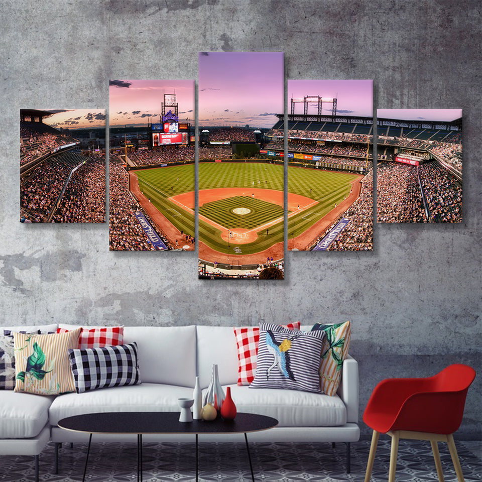 Rockies With Mixpanel Baseball Stadiums  5 Pieces Canvas Prints Wall Art - Painting Canvas, Multi Panel, Home Wall Decor, For Sale