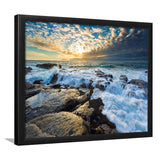 Rocks Sea Waves Sunset Framed Art Prints - Framed Prints, Prints For Sale, Painting Prints,Wall Art Decor