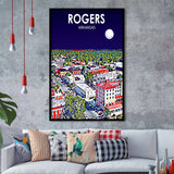 Rogers Arkansas Art Night Landscape, City Art Print, Framed Art Print Wall Art Home Decor, Framed Picture