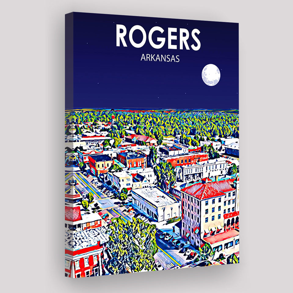 Rogers Arkansas Art Night Landscape ,City Art Print, Large Canvas, Canvas Print Wall Art Home Decor