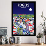 Rogers Arkansas Art Night Landscape, City Art Print, Framed Art Print Wall Art Home Decor, Framed Picture