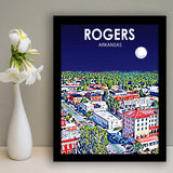 Rogers Arkansas Art Night Landscape, City Art Print, Framed Art Print Wall Art Home Decor, Framed Picture