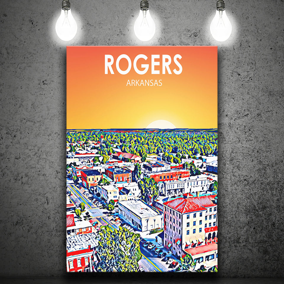 Rogers Arkansas Art Sunset Landscape ,City Art Print, Large Canvas, Canvas Print Wall Art Home Decor