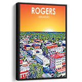 Rogers Arkansas Art Sunset Landscape, Large Canvas, Framed Canvas Print Wall Art Home Decor, Floating Frame