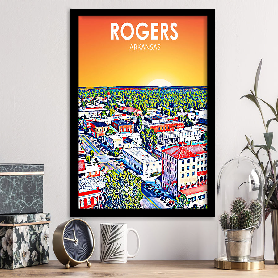 Rogers Arkansas Art Sunset Landscape, City Art Print, Framed Art Print Wall Art Home Decor, Framed Picture