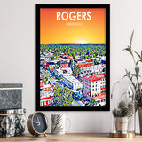 Rogers Arkansas Art Sunset Landscape, City Art Print, Framed Art Print Wall Art Home Decor, Framed Picture