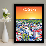 Rogers Arkansas Art Sunset Landscape, City Art Print, Framed Art Print Wall Art Home Decor, Framed Picture