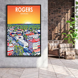 Rogers Arkansas Art Sunset Landscape, Large Canvas, Framed Canvas Print Wall Art Home Decor, Floating Frame