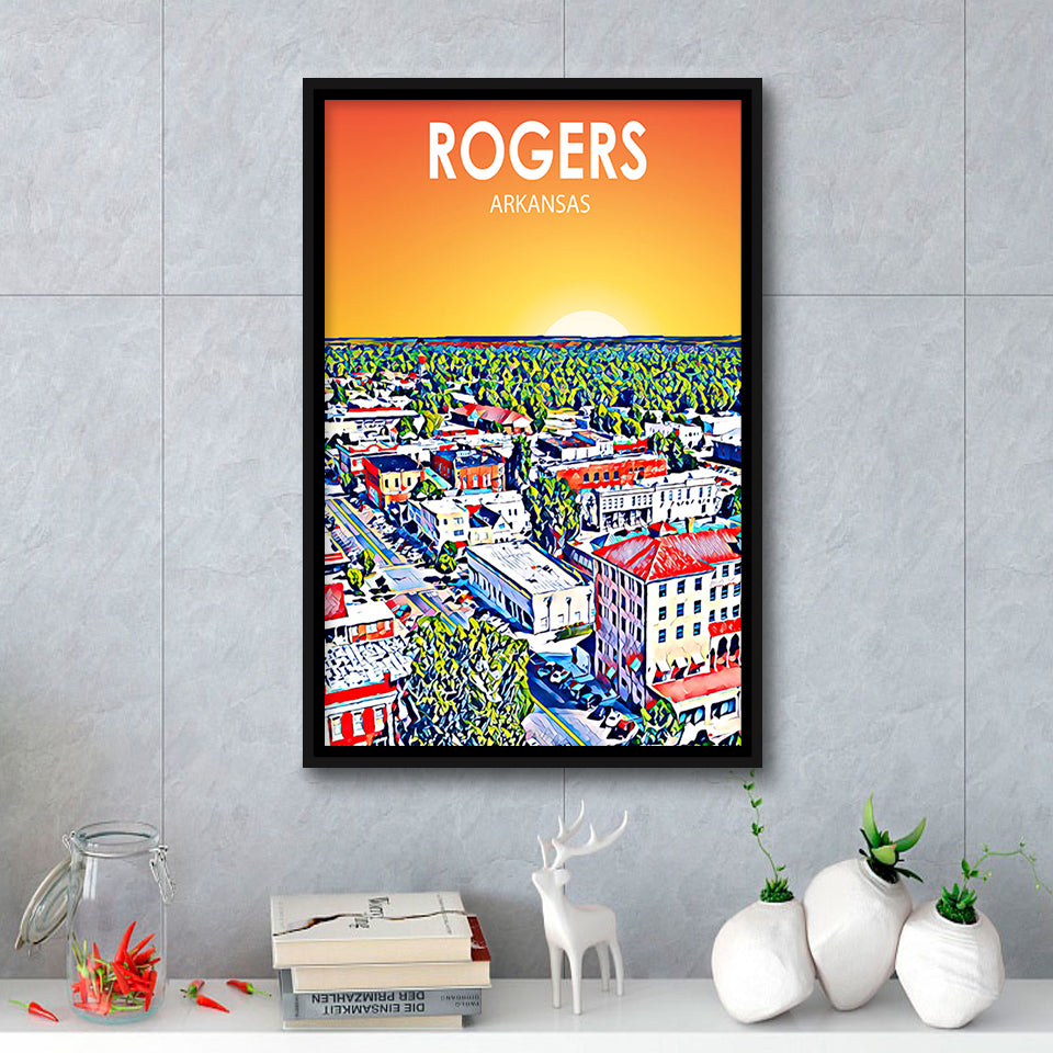 Rogers Arkansas Art Sunset Landscape, Large Canvas, Framed Canvas Print Wall Art Home Decor, Floating Frame