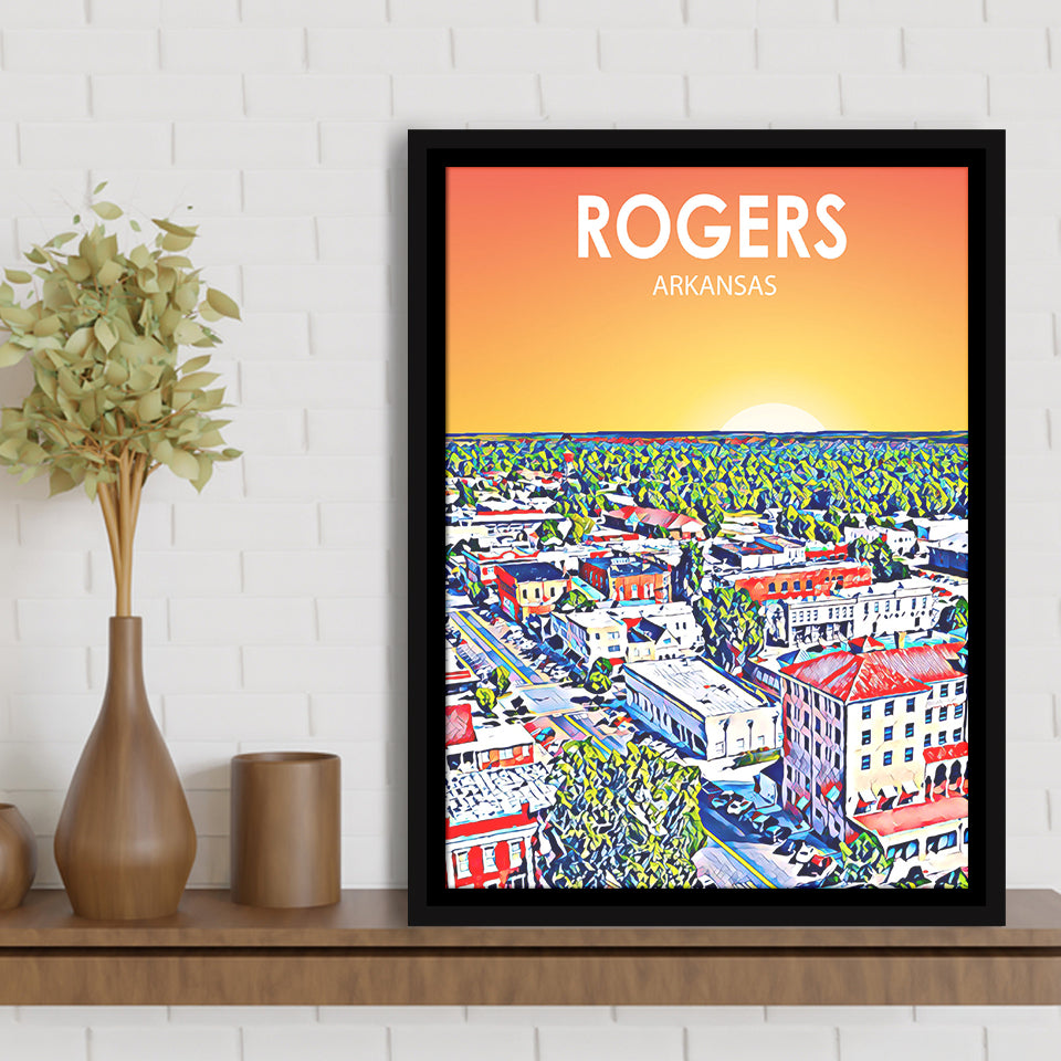 Rogers Arkansas Art Sunset Landscape, Large Canvas, Framed Canvas Print Wall Art Home Decor, Floating Frame