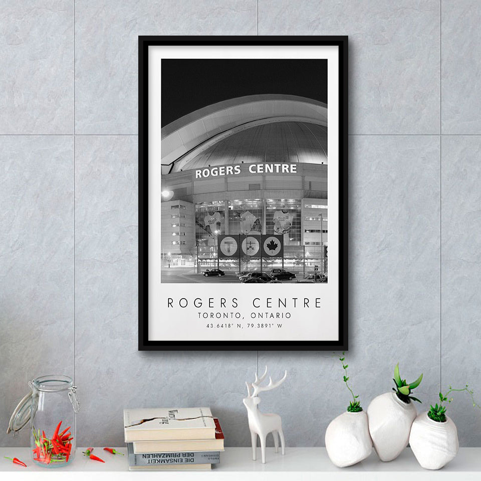 Rogers Centre Toronto Blue Jays Baseball Lovers Black And White Art Framed Canvas Prints Wall Art Home Decor, Floating Frame
