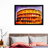 Roman Coliseum Colorful Illumination At Night Framed Wall Art - Framed Prints, Art Prints, Print for Sale, Painting Prints