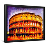Roman Coliseum Colorful Illumination At Night Framed Wall Art - Framed Prints, Art Prints, Print for Sale, Painting Prints