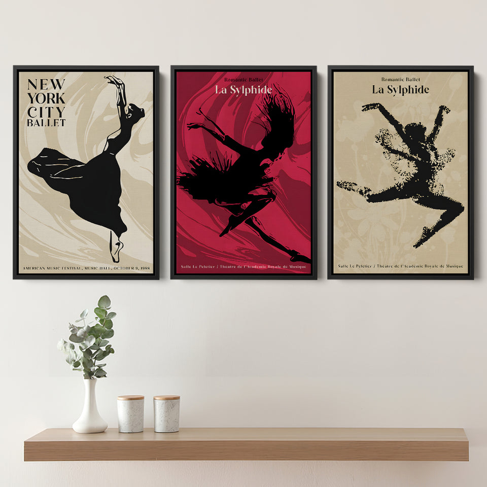 Romantic Ballet Wall Art Print Set Set of 3 Piece Framed Canvas Prints Wall Art Decor