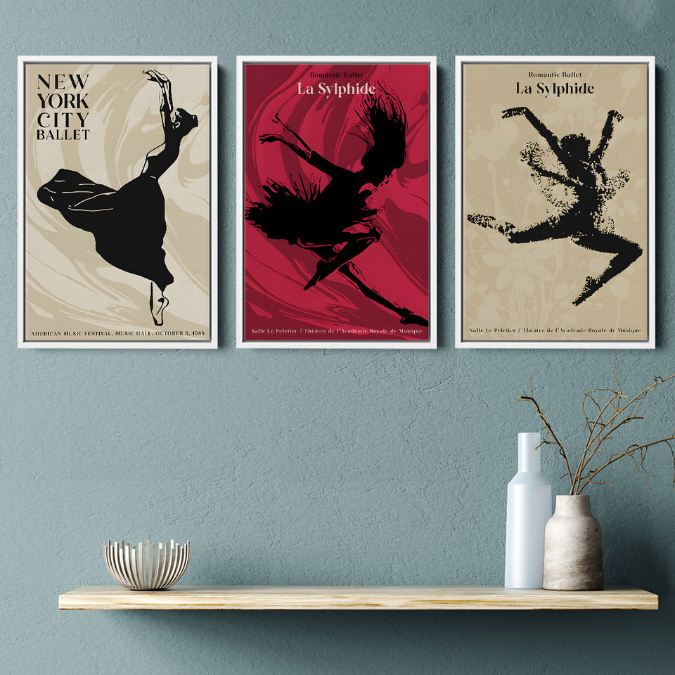 Romantic Ballet Wall Art Print Set Set of 3 Piece Framed Canvas Prints Wall Art Decor
